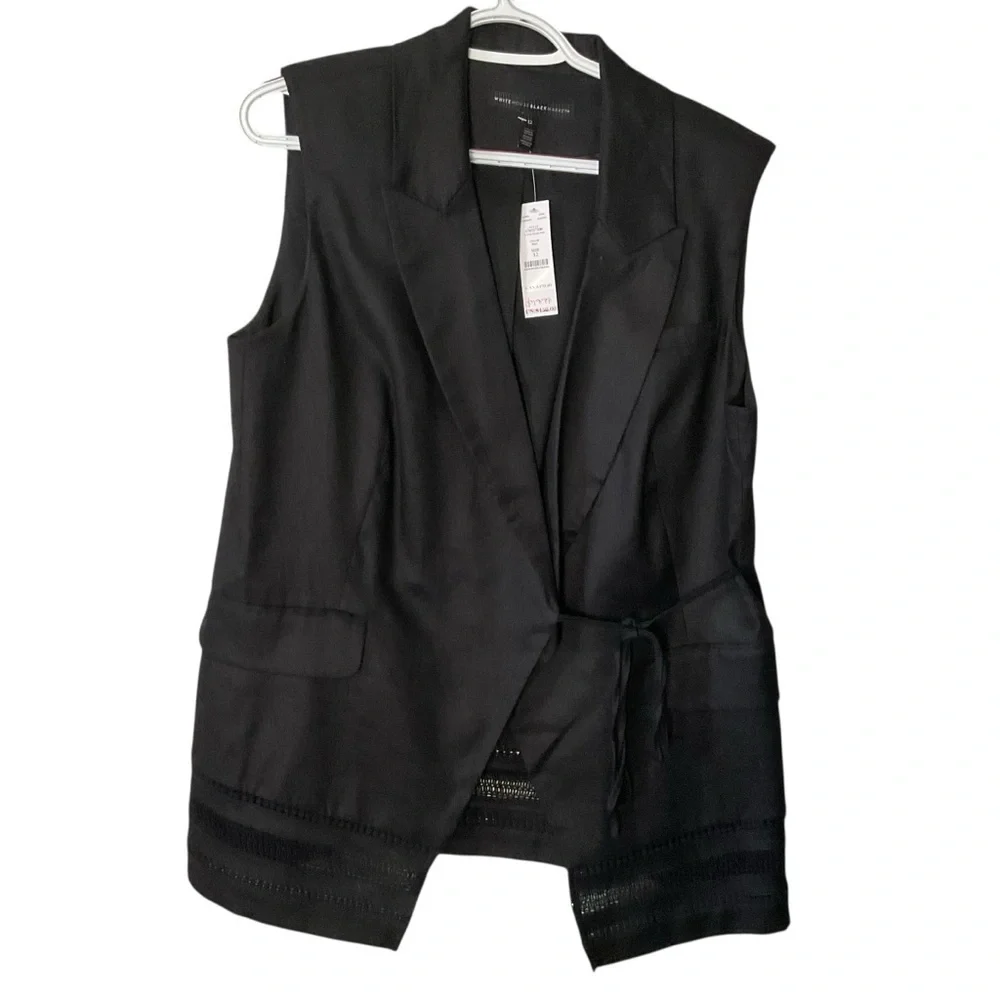 White House Black Market Tie Front Studio Vest Blazer Eyelet Jacket Size 12 - Picture 2 of 8